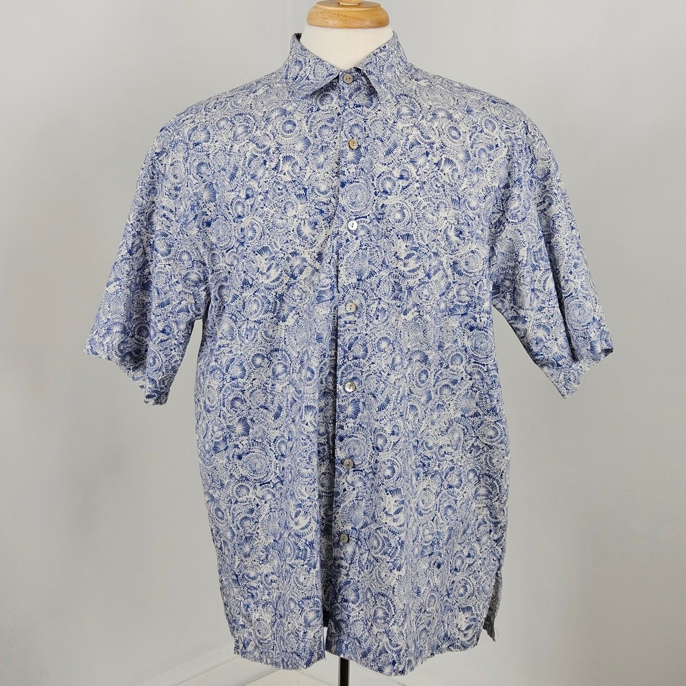 Vintage Tori Richard Shirt Mens XL Blue White Cotton Lawn Made In Hawaii